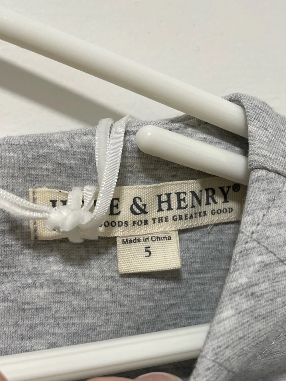 Hope & Henry Girls' Gray Long-Sleeve Bow-Accent  Dress with Pocket Trim NWT